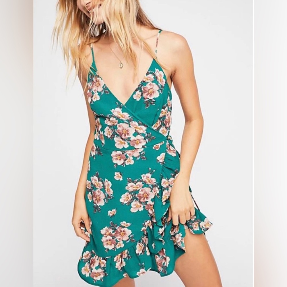 Intimately Free People Floral Print Ruffle Detail Sleeveless Wrap Dress.